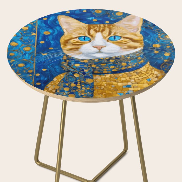 Klimt Tabby Cat with Blue Eyes and Beautiful Scarf Side Table Gallery Image 2