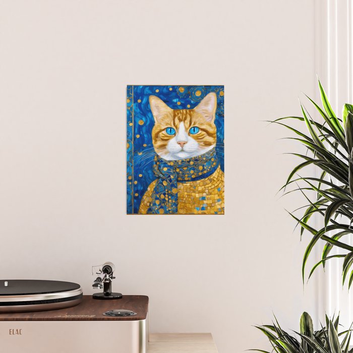 Klimt Tabby Cat with Blue Eyes and Beautiful Scarf Poster Gallery Image 2