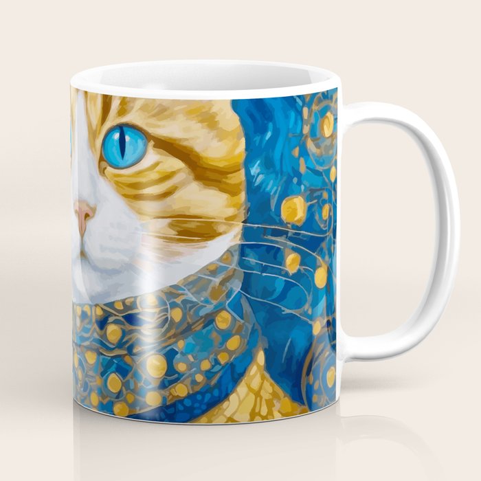 Klimt Tabby Cat with Blue Eyes and Beautiful Scarf Coffee Mug Gallery Image 1