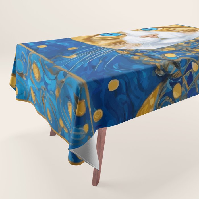 Klimt Tabby Cat with Blue Eyes and Beautiful Scarf Tablecloth Gallery Image 1