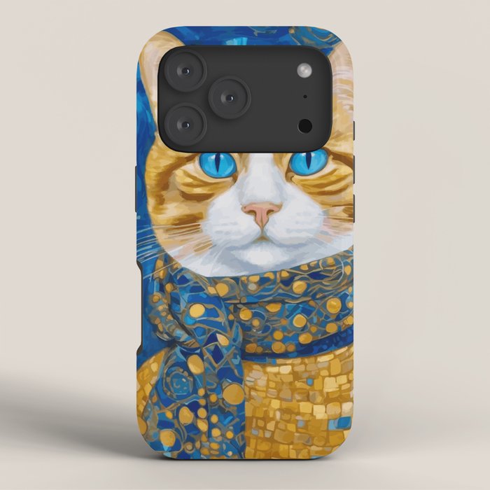 Klimt Tabby Cat with Blue Eyes and Beautiful Scarf iPhone Case Gallery Image 3