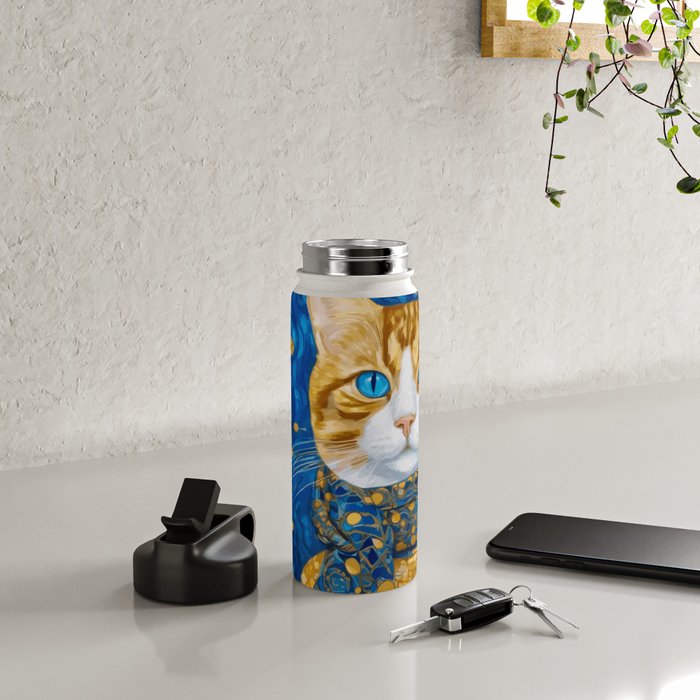 Klimt Tabby Cat with Blue Eyes and Beautiful Scarf Water Bottle Gallery Image 4