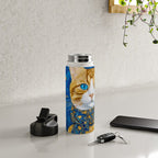 Klimt Tabby Cat with Blue Eyes and Beautiful Scarf Water Bottle Gallery Image 4