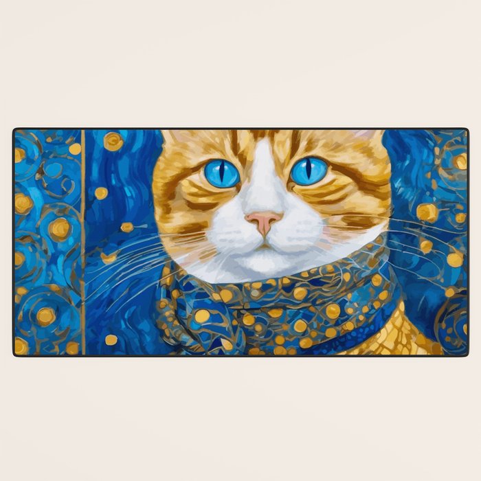 Klimt Tabby Cat with Blue Eyes and Beautiful Scarf Desk Mat Gallery Image 3