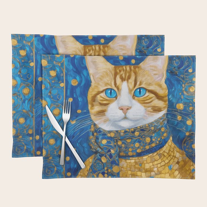 Klimt Tabby Cat with Blue Eyes and Beautiful Scarf Placemat Gallery Image 1