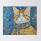Klimt Tabby Cat with Blue Eyes and Beautiful Scarf Throw Blanket Gallery Image 2