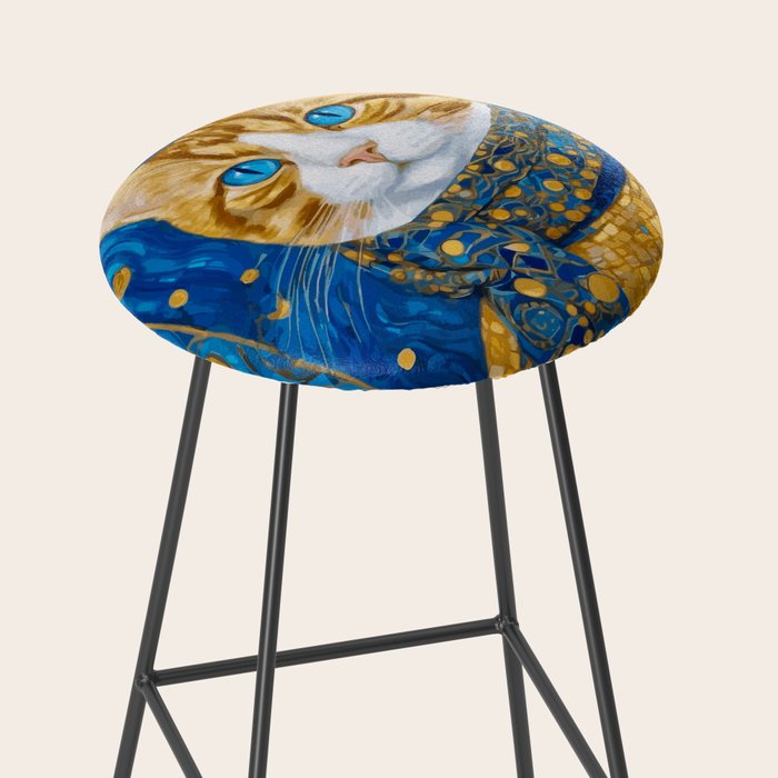 Klimt Tabby Cat with Blue Eyes and Beautiful Scarf Stool Gallery Image 2