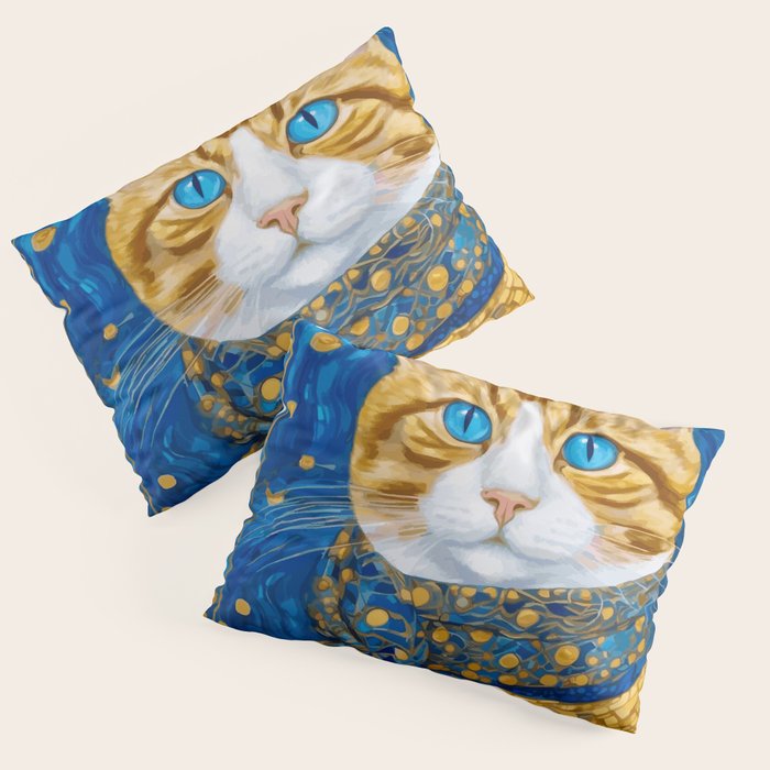 Klimt Tabby Cat with Blue Eyes and Beautiful Scarf Pillow Sham Gallery Image 3