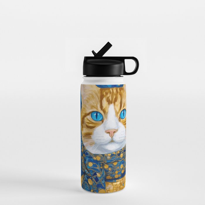 Klimt Tabby Cat with Blue Eyes and Beautiful Scarf Water Bottle Gallery Image 1