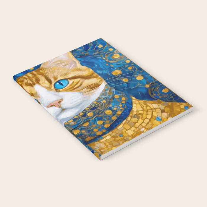 Klimt Tabby Cat with Blue Eyes and Beautiful Scarf Notebook Gallery Image 2