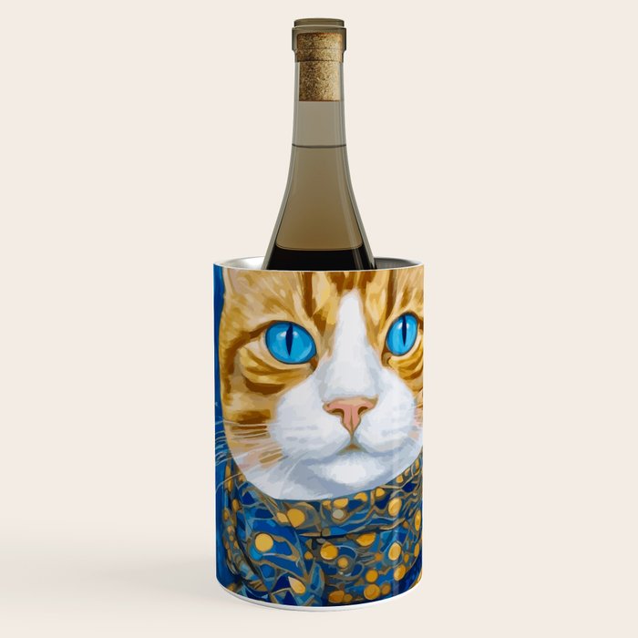 Klimt Tabby Cat With Blue Eyes And Beautiful Scarf Wine Chiller