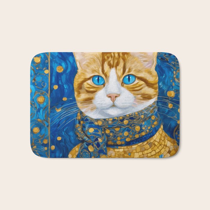 Klimt Tabby Cat with Blue Eyes and Beautiful Scarf Bath Mat Gallery Image 1
