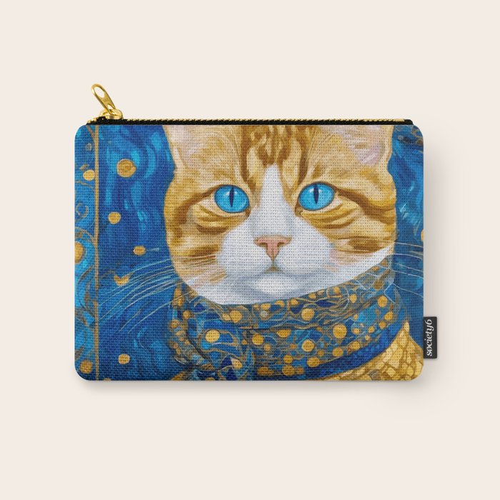Klimt Tabby Cat with Blue Eyes and Beautiful Scarf Carry All Pouch Gallery Image 1