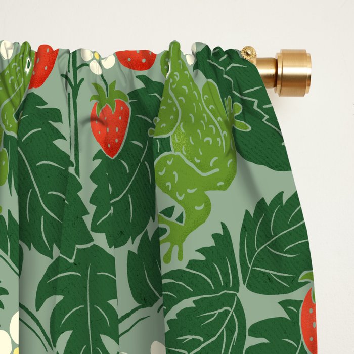 Frogs And Wild Strawberries On Pale Green Window Curtain Gallery Image 2