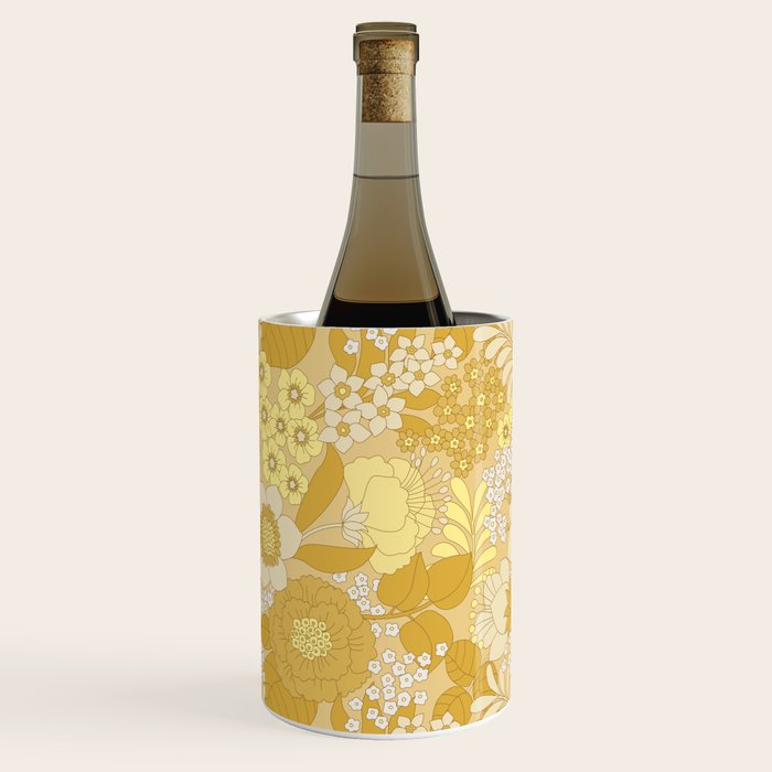 Yellow, Ivory & Brown Retro Floral Pattern Wine Chiller Gallery Image 3