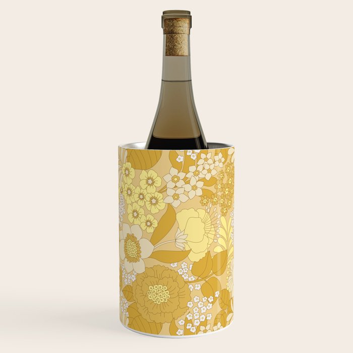 Yellow, Ivory & Brown Retro Floral Pattern Wine Chiller Gallery Image 2