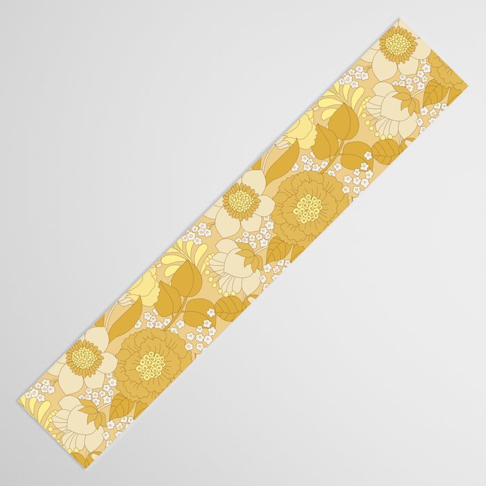 Yellow, Ivory & Brown Retro Floral Pattern Table Runner Gallery Image 3
