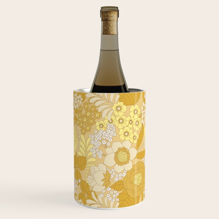 Yellow, Ivory & Brown Retro Floral Pattern Wine Chiller Gallery Image 1