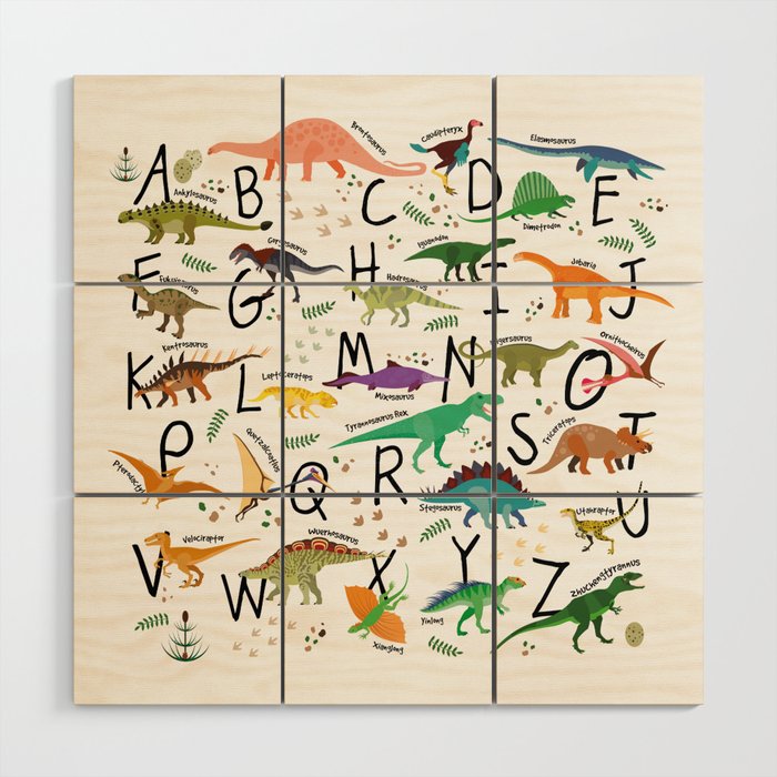 Colorful dinosaur alphabet Wood Wall Art Gallery Image 1