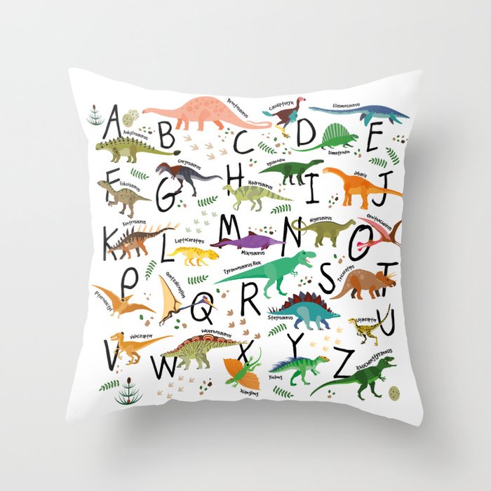 Colorful dinosaur alphabet Throw Pillow Gallery Image 6