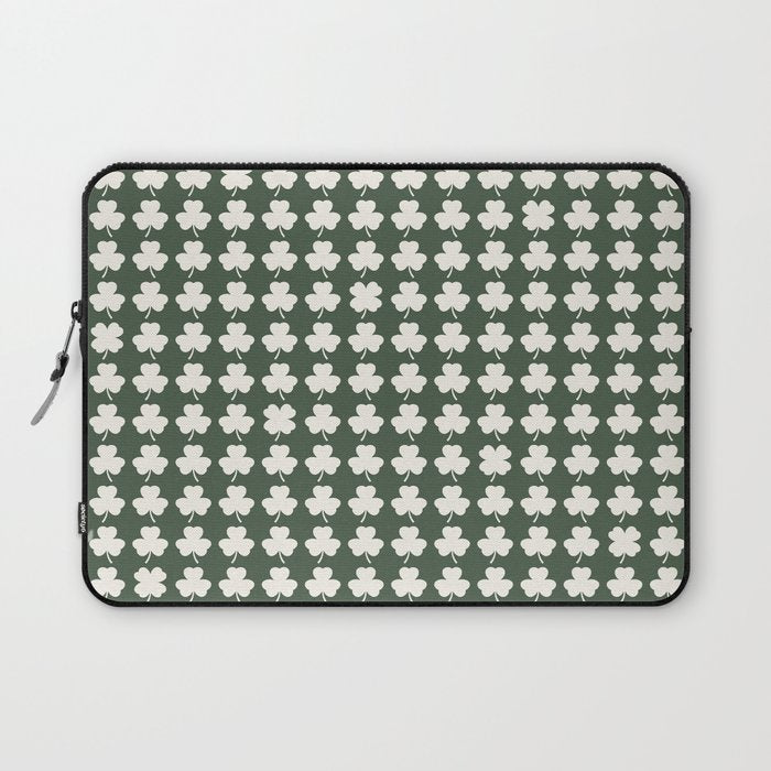 Clovers XXXIX Dark Green Botanical Pattern Laptop Sleeve Gallery Image 1