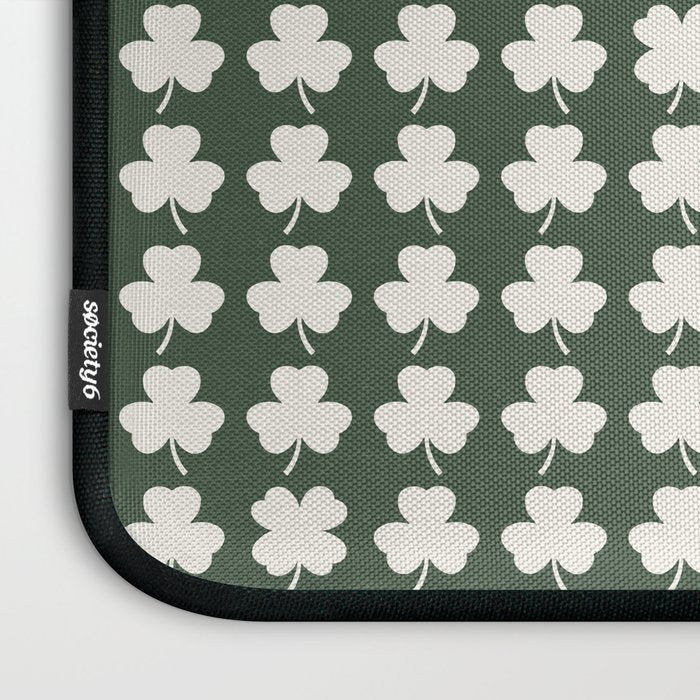 Clovers XXXIX Dark Green Botanical Pattern Laptop Sleeve Gallery Image 3