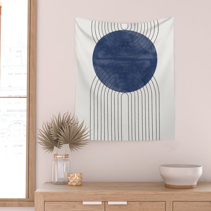 Mid Century Modern Blue Perfect Balance Wall Tapestry Gallery Image 2