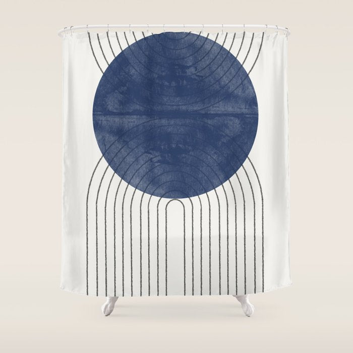 Mid Century Modern Blue Perfect Balance Shower Curtain Gallery Image 1