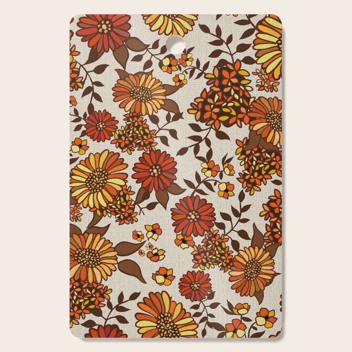 Retro 70s boho hippie orange flower power Cutting Board Gallery Image 1