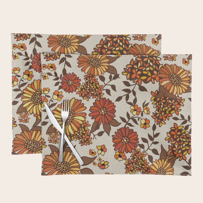 Retro 70s boho hippie orange flower power Placemat Gallery Image 1