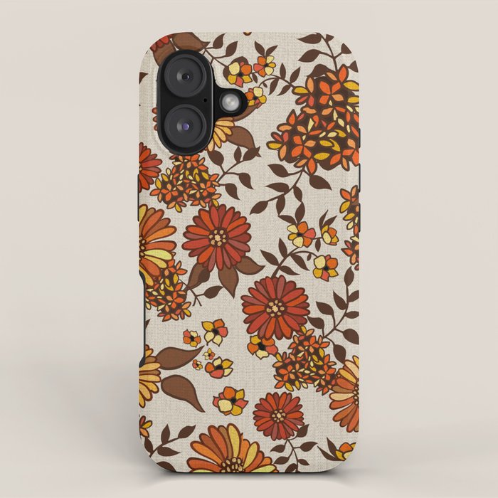 Retro 70s boho hippie orange flower power iPhone Case Gallery Image 1