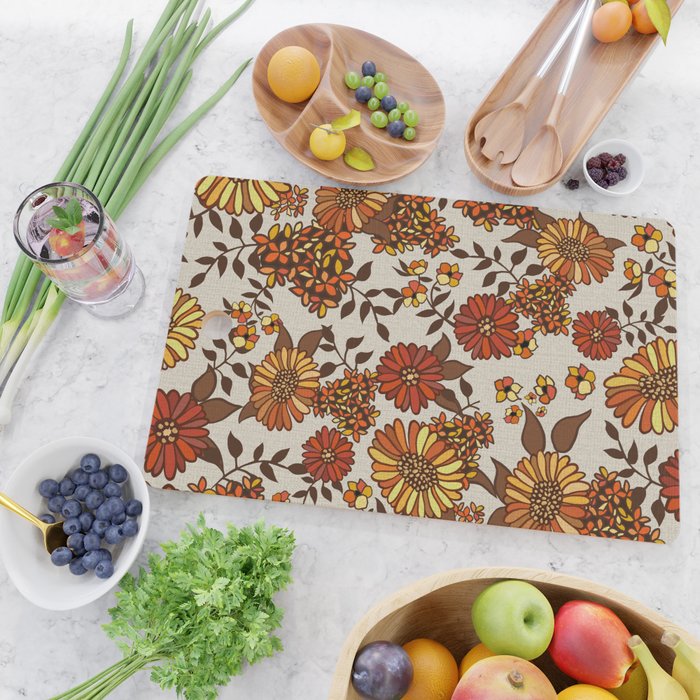Retro 70s boho hippie orange flower power Cutting Board Gallery Image 2