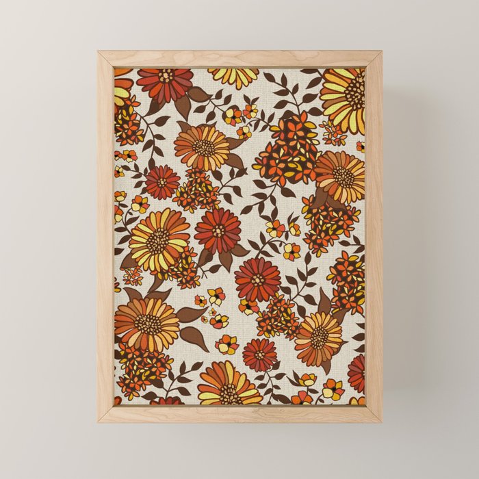 Retro 70s boho hippie orange flower power Mini Art Print Gallery Image 1
