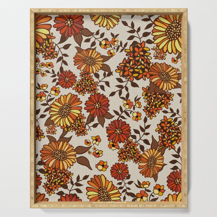 Retro 70s boho hippie orange flower power Serving Tray Gallery Image 1
