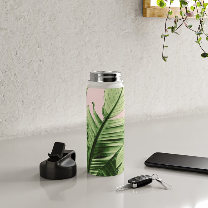 Tropical Blush Banana Leaves Dream #6 #decor #art #society6 Water Bottle Gallery Image 4