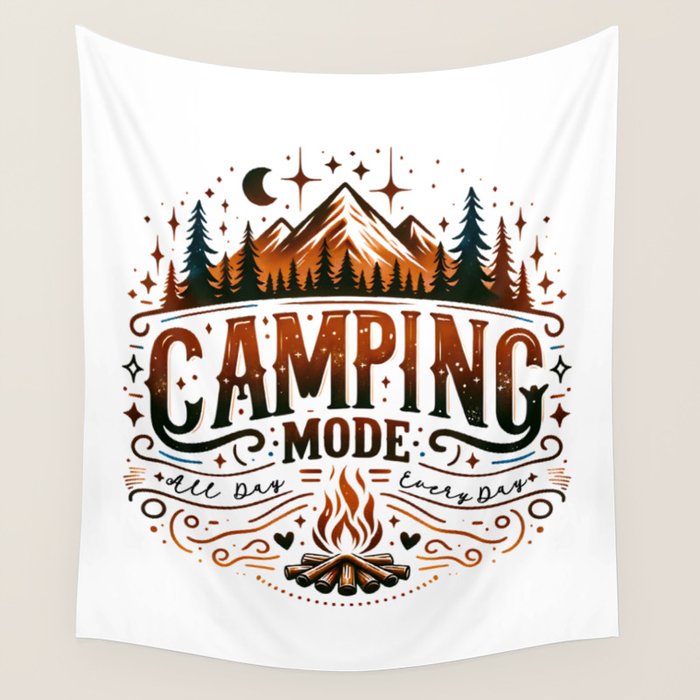 Camping mode, Brown and black retro typography Wall Tapestry Gallery Image 4