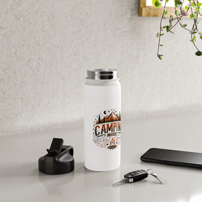 Camping mode, Brown and black retro typography Water Bottle Gallery Image 4