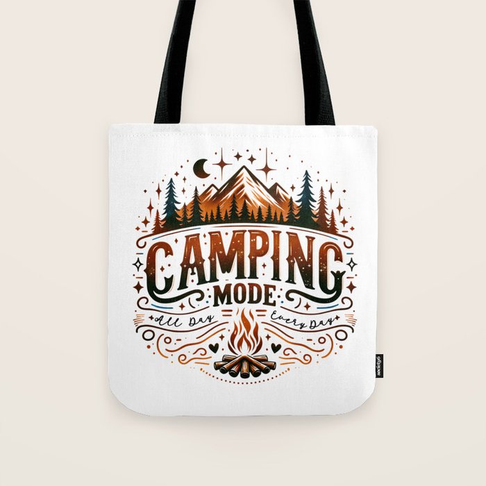 Camping mode, Brown and black retro typography Tote Bag Gallery Image 1