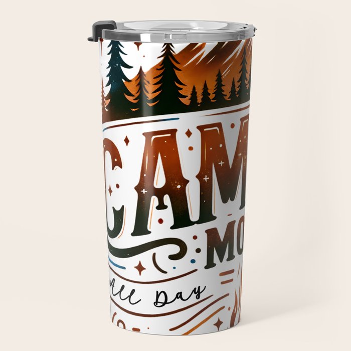 Camping mode, Brown and black retro typography Travel Mug Gallery Image 3
