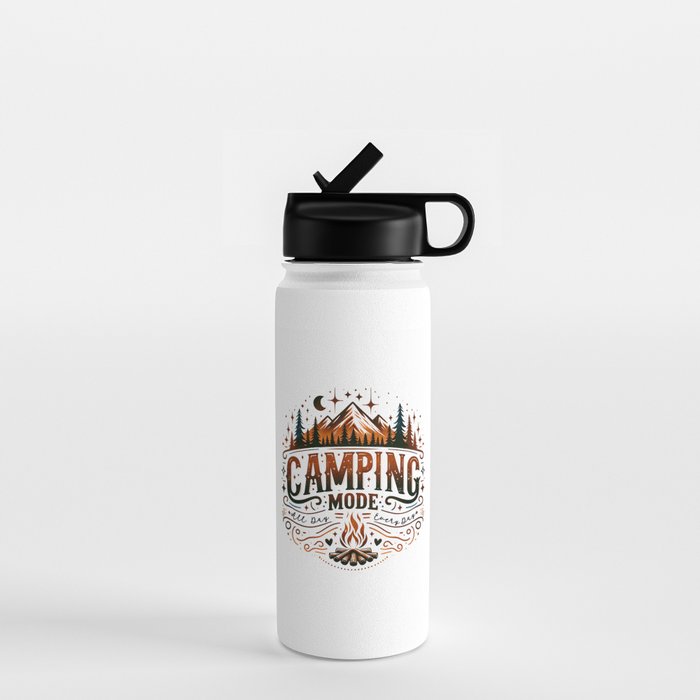 Camping mode, Brown and black retro typography Water Bottle Gallery Image 1