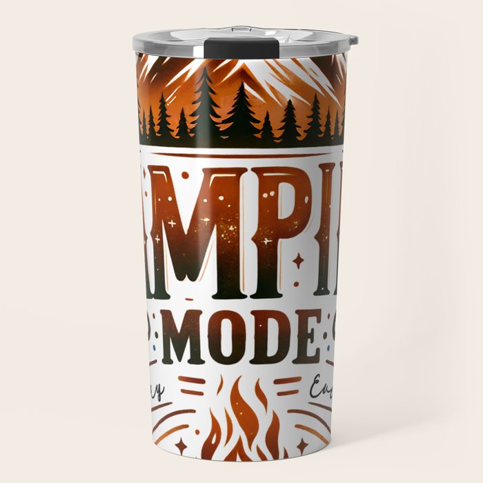 Camping mode, Brown and black retro typography Travel Mug Gallery Image 1