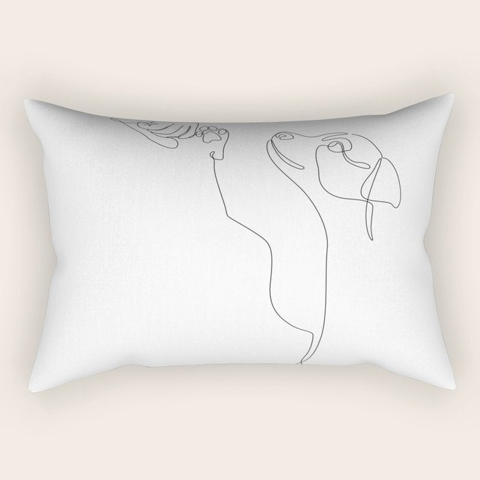 Dog and Owner Fist Bump Line Drawing Rectangular Pillow Gallery Image 1
