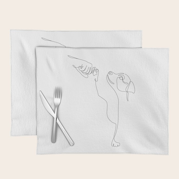 Dog and Owner Fist Bump Line Drawing Placemat Gallery Image 1