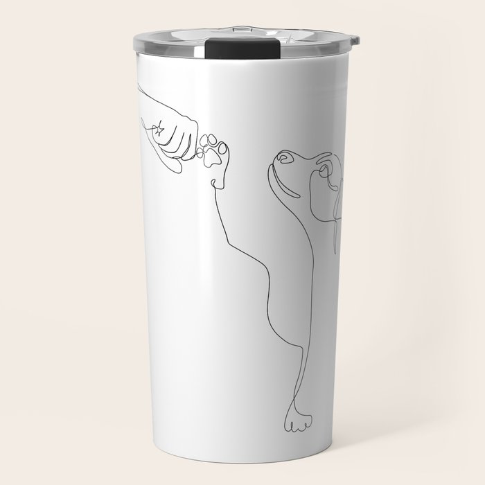 Dog and Owner Fist Bump Line Drawing Travel Mug Gallery Image 1