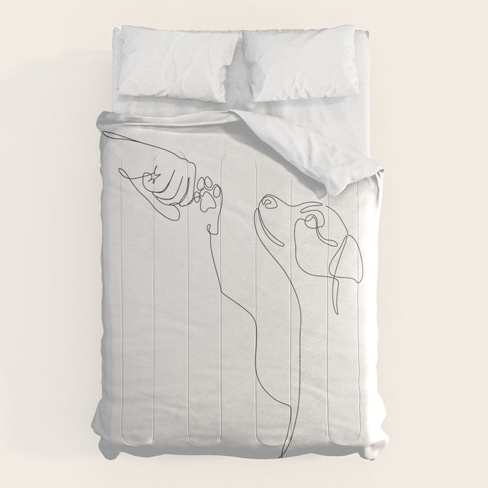 Dog and Owner Fist Bump Line Drawing Comforter Gallery Image 6