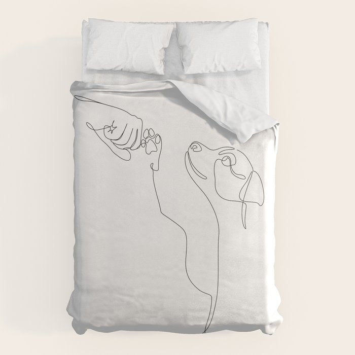 Dog and Owner Fist Bump Line Drawing Duvet Cover Gallery Image 6