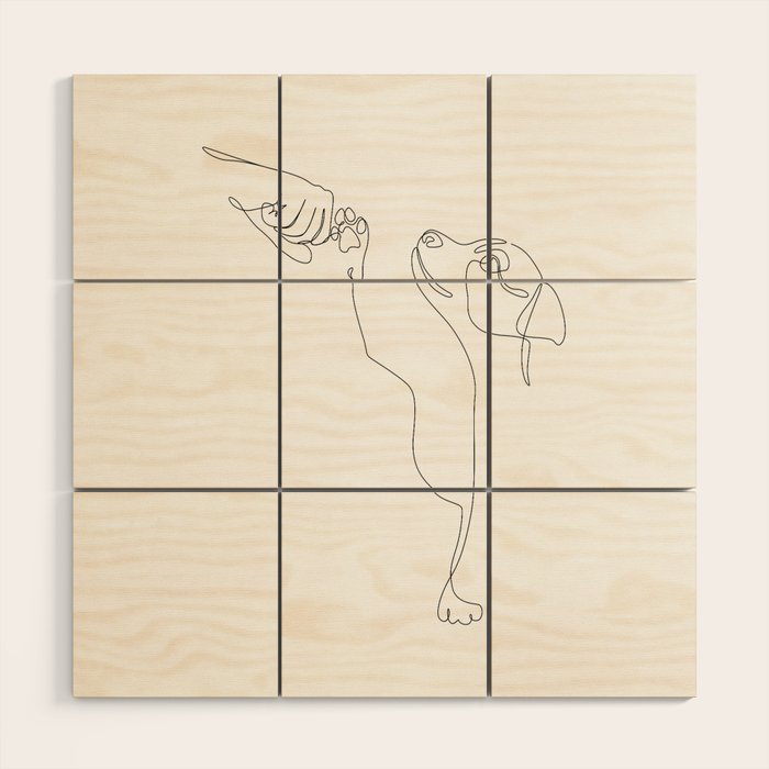Dog and Owner Fist Bump Line Drawing Wood Wall Art Gallery Image 1