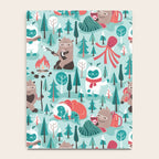 Besties // aqua background white Yeti brown Bigfoot teal and mint trees red and coral details Notebook Gallery Image 4