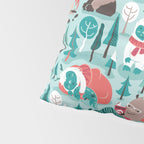 Besties // aqua background white Yeti brown Bigfoot teal and mint trees red and coral details Pillow Sham Gallery Image 4