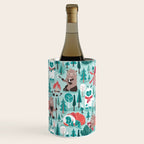 Besties // aqua background white Yeti brown Bigfoot teal and mint trees red and coral details Wine Chiller Gallery Image 3